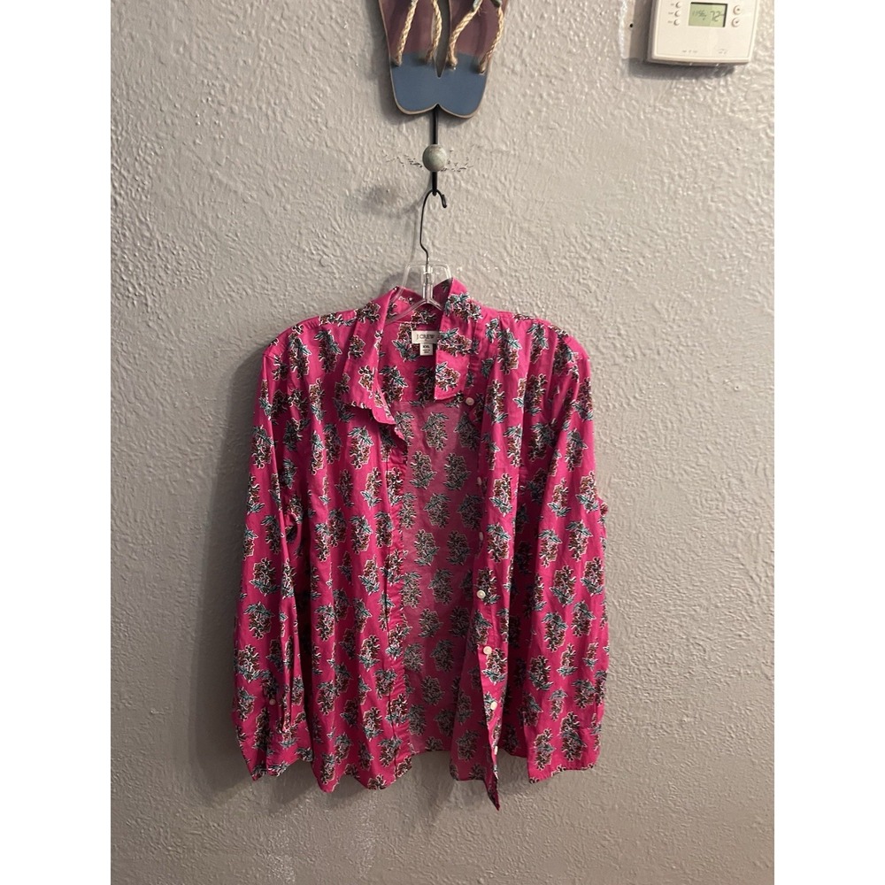 J crew Women's Size XXL 100% Cotton Pink Floral Button Down Shirt Long Sleeves